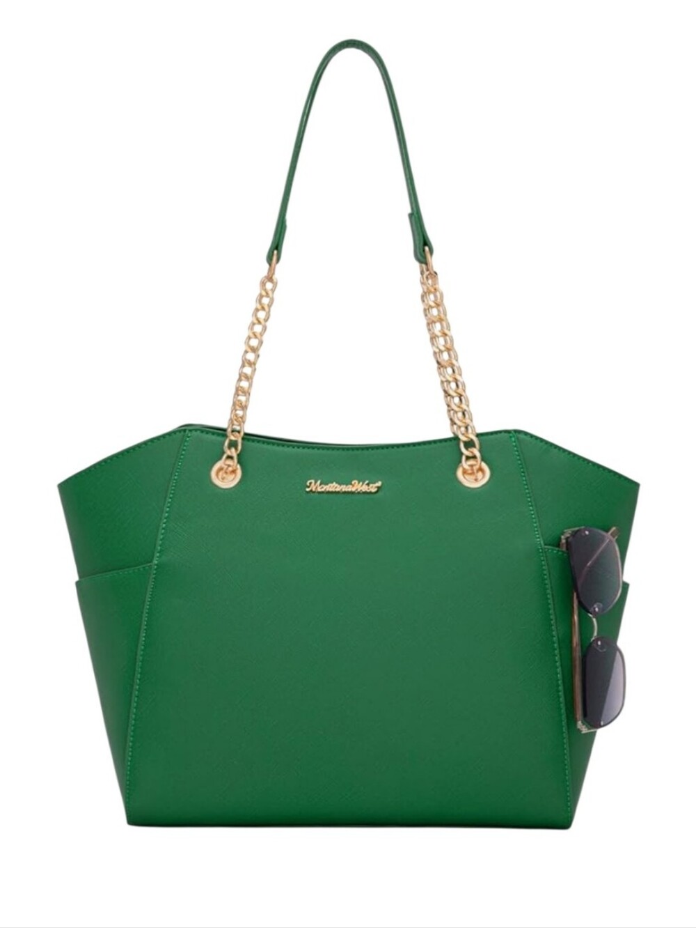 Montana West Womens Green Top-Handle Handbag Tote with Gold Chain Handles Purse
